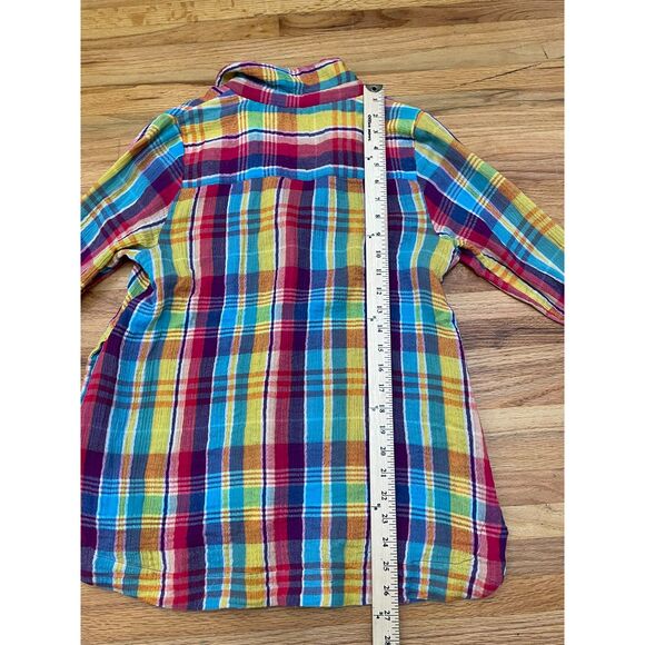 Soft Surroundings Women's Blue M Button-Up Cotton Tunic Shirt Plaid Boho Casual - Picture 8 of 10